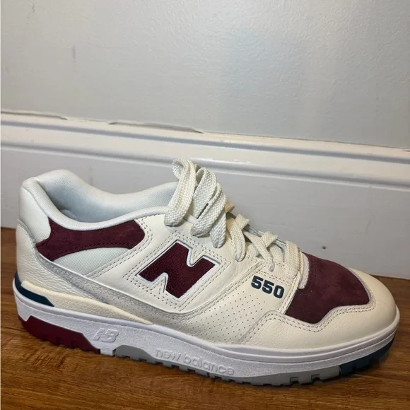 New Balance 550 Cream and Burgundy Sneakers - Picture 8 of 11